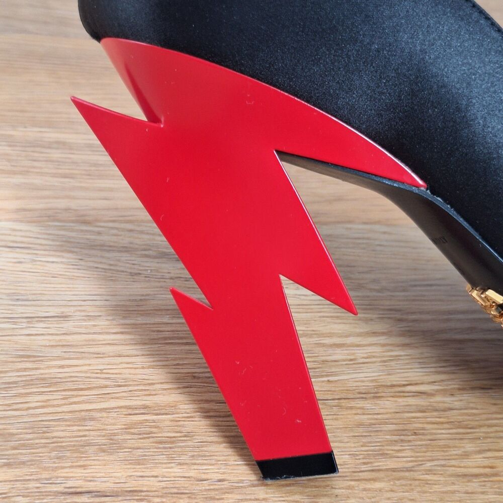 Prada *SINGLE SHOE* Satin Thunderbolt Heel Pump Women's EU 39 Red Black Italy - Picture 13 of 15
